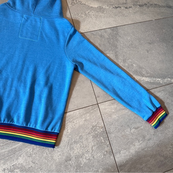 Aviator Nation Rainbow Rib Cuff Zip Up Hoodie Ocean Blue Turquoise Large NWT - Picture 13 of 15
